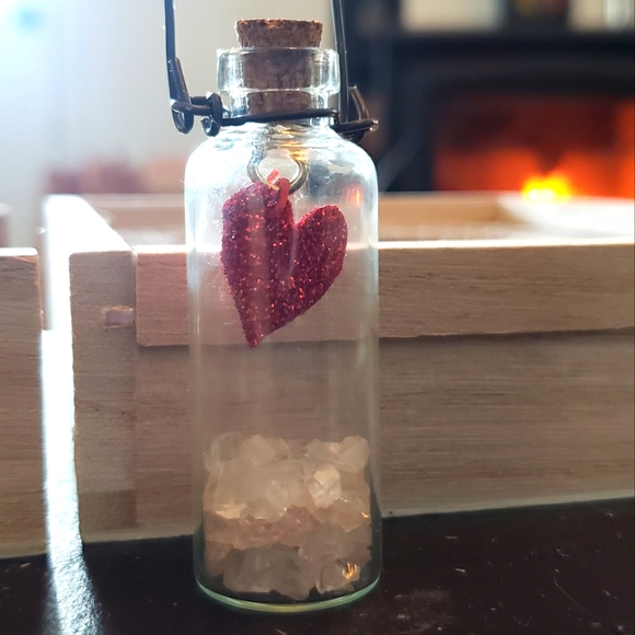 Hanging Heart Mini bottle Valentine ornament charm - Picture 2 of 6